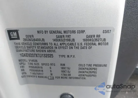 2007 GMC Acadia Slt-1 from USA, damaged, VIN 1GKEV237X7J132025